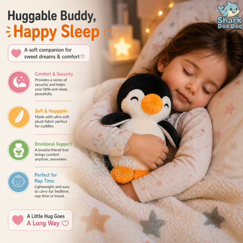Shark Doo Doo® Penguin Plush Toy for Infants & Kids | Super Soft Stuffed Animal Teddy for Boys, Girls & Babies | Cute Black & White Penguin Soft Toy for Sleeping, Hugging & Gifting | Small Size 18 cm