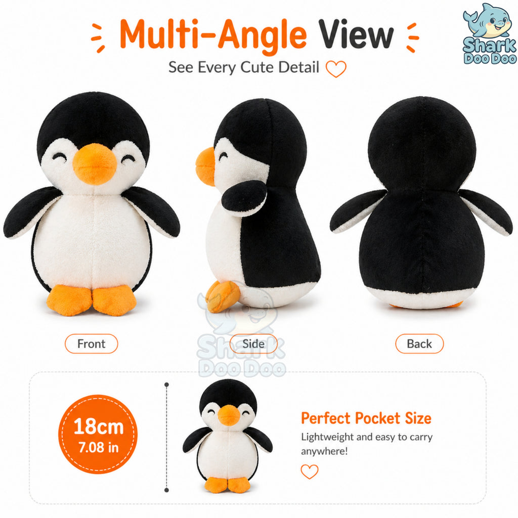 Shark Doo Doo® Penguin Plush Toy for Infants & Kids | Super Soft Stuffed Animal Teddy for Boys, Girls & Babies | Cute Black & White Penguin Soft Toy for Sleeping, Hugging & Gifting | Small Size 18 cm