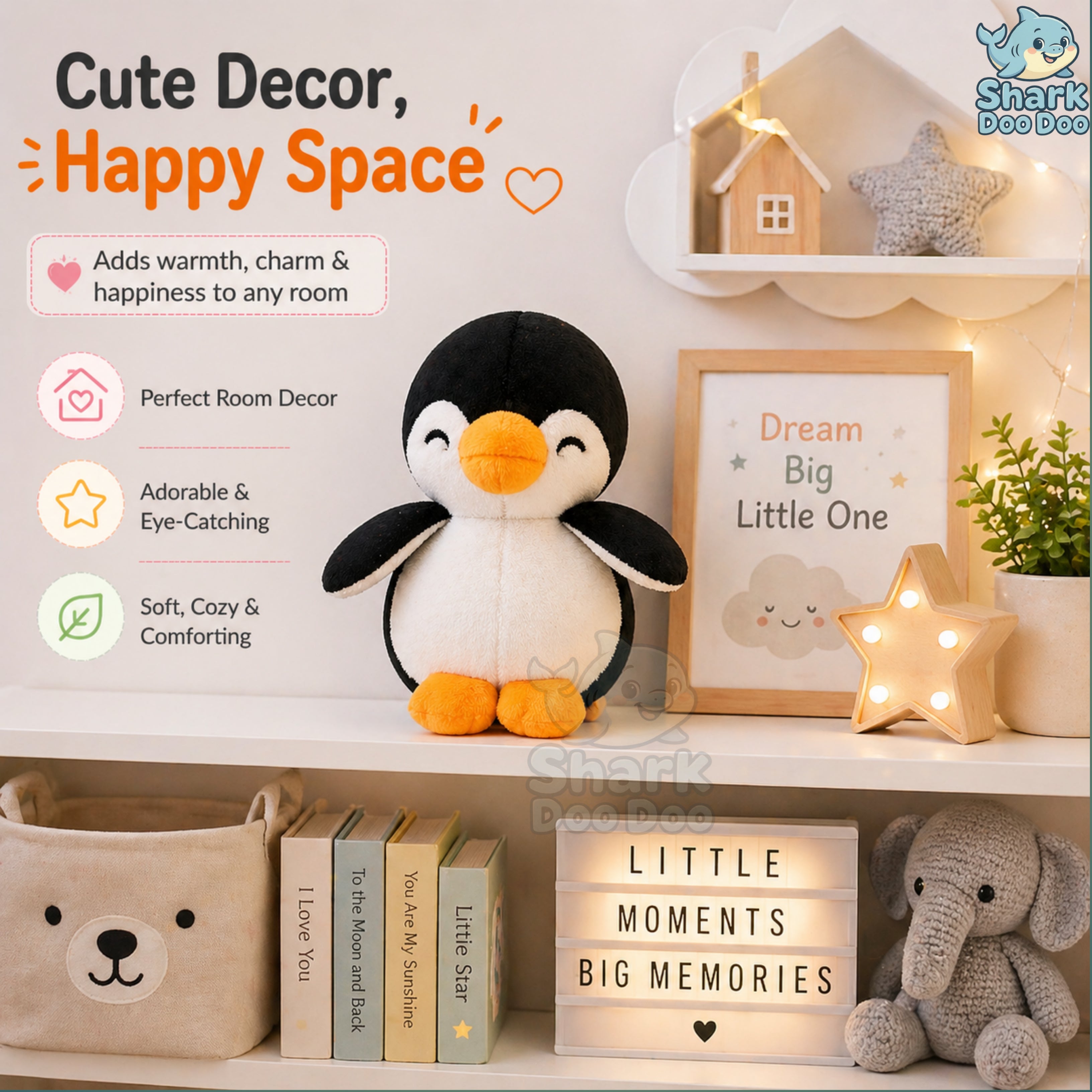 Shark Doo Doo® Penguin Plush Toy for Infants & Kids | Super Soft Stuffed Animal Teddy for Boys, Girls & Babies | Cute Black & White Penguin Soft Toy for Sleeping, Hugging & Gifting | Small Size 18 cm