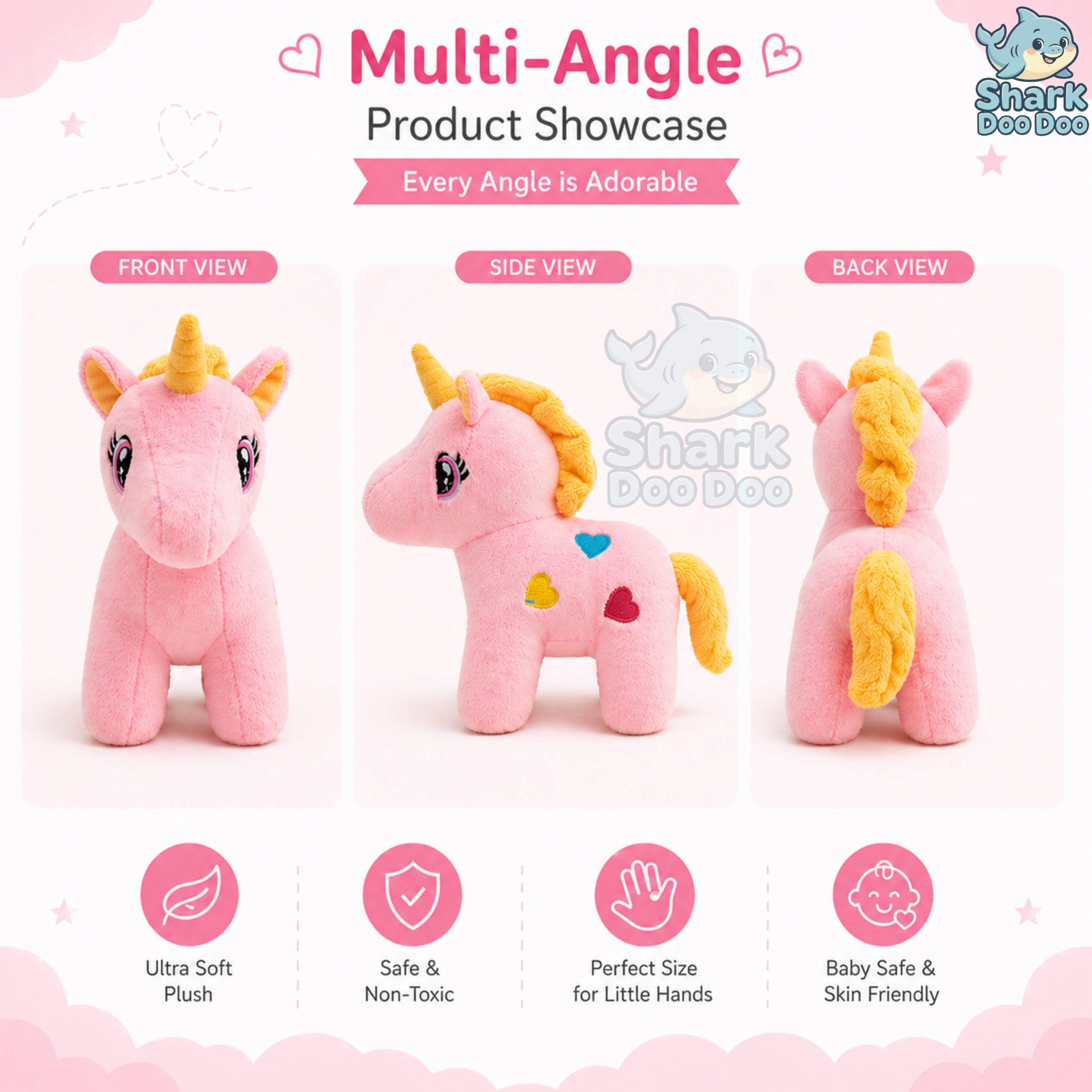 Shark Doo Doo® Unicorn Plush Toy for Infants & Kids | Super Soft Stuffed Animal Teddy for Boys, Girls & Babies | Cute Pink Unicorn Toy for Sleeping, Hugging & Gifting | Small Size 18 cm
