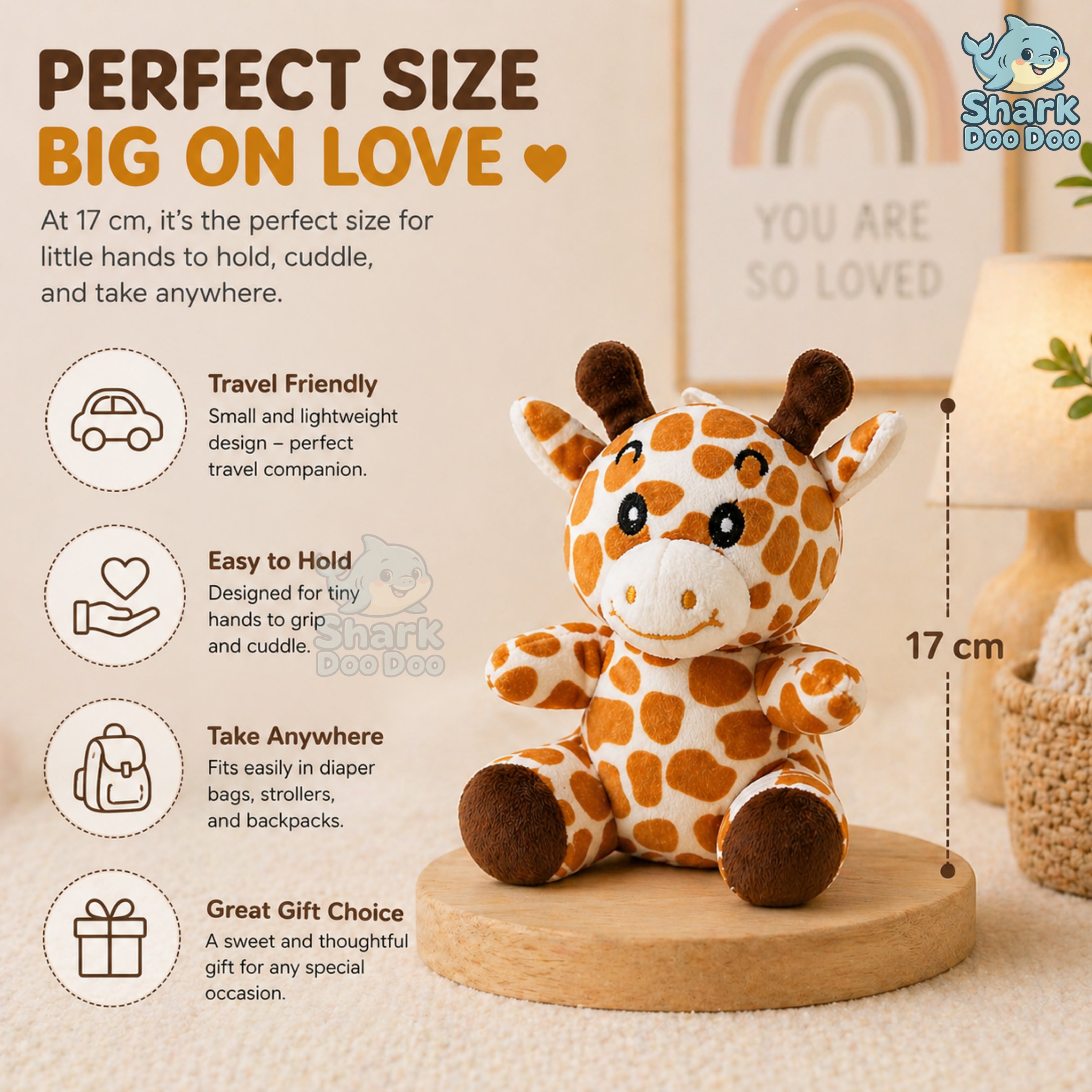 Shark Doo Doo® Giraffe Plush Toy for Infants & Kids | Super Soft Stuffed Animal Teddy for Boys, Girls & Babies | Cute Brown Giraffe Toy for Sleeping, Hugging & Gifting | Small Size 18 cm