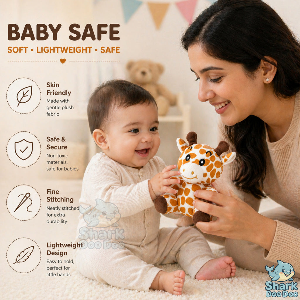 Shark Doo Doo® Giraffe Plush Toy for Infants & Kids | Super Soft Stuffed Animal Teddy for Boys, Girls & Babies | Cute Brown Giraffe Toy for Sleeping, Hugging & Gifting | Small Size 18 cm