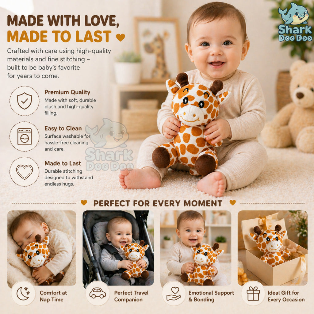Shark Doo Doo® Giraffe Plush Toy for Infants & Kids | Super Soft Stuffed Animal Teddy for Boys, Girls & Babies | Cute Brown Giraffe Toy for Sleeping, Hugging & Gifting | Small Size 18 cm