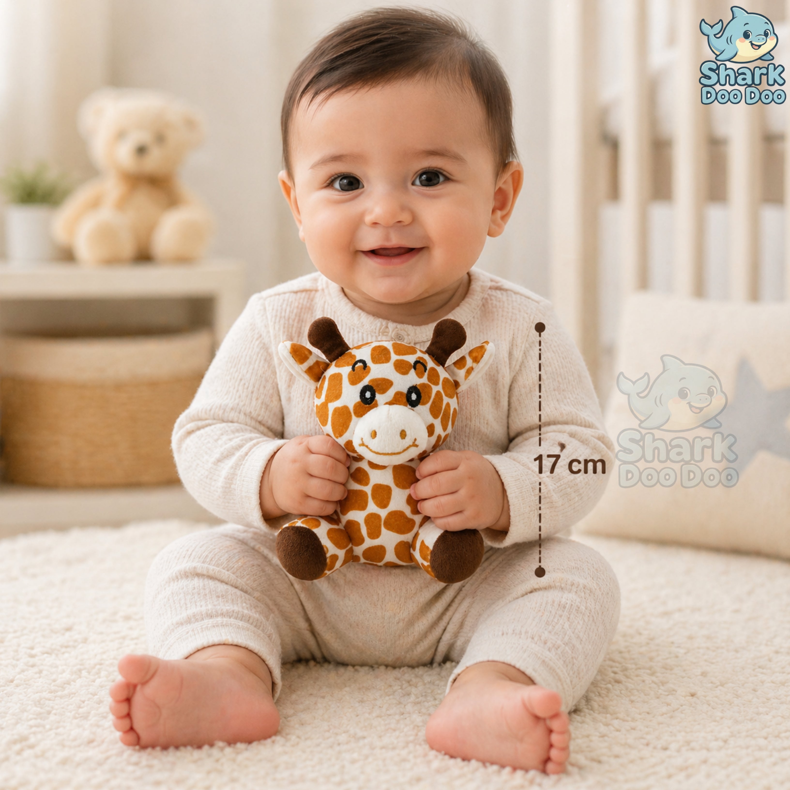 Shark Doo Doo® Giraffe Plush Toy for Infants & Kids | Super Soft Stuffed Animal Teddy for Boys, Girls & Babies | Cute Brown Giraffe Toy for Sleeping, Hugging & Gifting | Small Size 18 cm