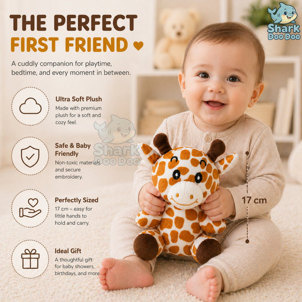 Shark Doo Doo® Giraffe Plush Toy for Infants & Kids | Super Soft Stuffed Animal Teddy for Boys, Girls & Babies | Cute Brown Giraffe Toy for Sleeping, Hugging & Gifting | Small Size 18 cm
