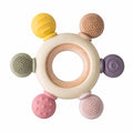 Silicone & Wooden Baby Teether for 3+ Months – BPA-Free, Soft Teething Toy for Infants with Multi-Texture Design, Easy-Grip Round Shape, and Safe, Natural Relief for Soothing Baby Gums (Silicone Wooden Teether)