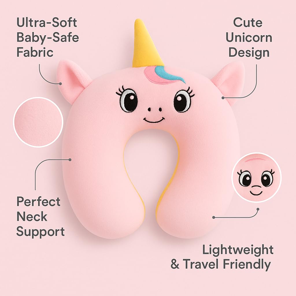 Shark Doo Doo® New Born Baby Soft Neck Supporting Pillow (0–12 Months), Infant Neck Support Pillow for Sleeping & Travel, Cute Printed, Ultra Soft & Breathable
