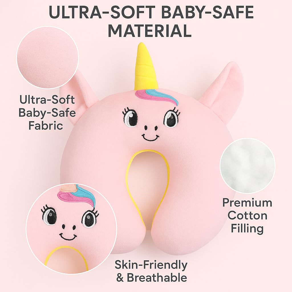 Shark Doo Doo® New Born Baby Soft Neck Supporting Pillow (0–12 Months), Infant Neck Support Pillow for Sleeping & Travel, Cute Printed, Ultra Soft & Breathable