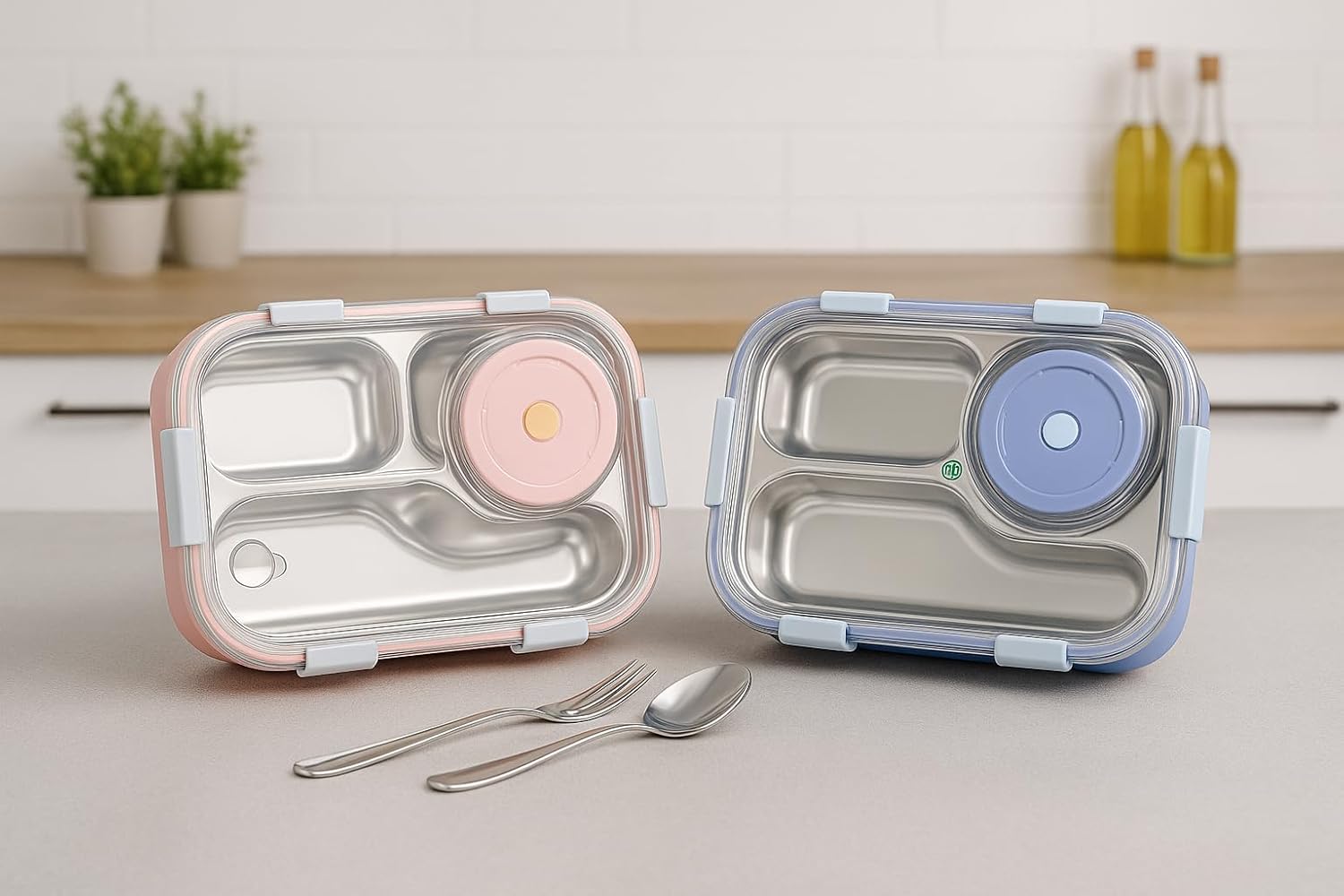 Shark Doo Doo® Bento 3 Compartment (Purple with Chutney Box) Stainless Steel Lunch Box with Steel Cutlery Inside | Heating & Water Insulation Design | Leak-Resistant | 750 ML | Office & School