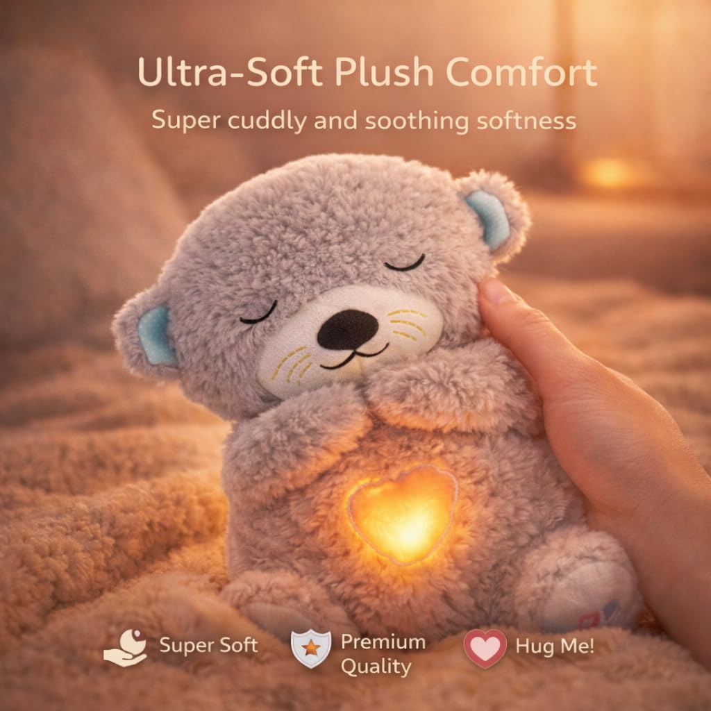 Shark Doo Doo® Breathing Teddy Bear Plush Otter with Rhythm Motion, Light & Music | Grey Comfort Toy for Stress Relief for Kids, Adults & Valentine’s Day