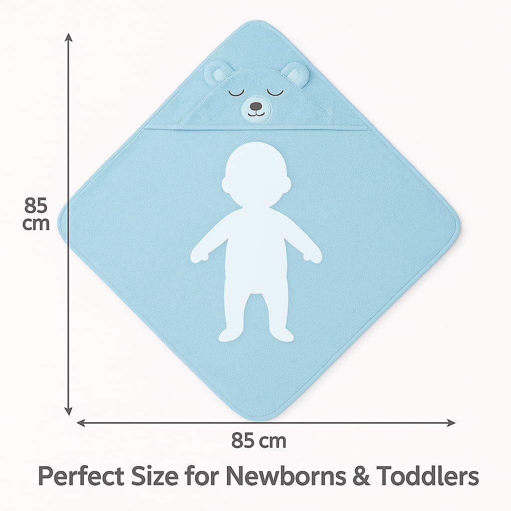 Shark Doo Doo® Organic Cotton Hooded Baby Towels for Newborn Boys & Girls – Soft & Breathable Bath Towel for Infants & Toddlers (85x85 cm) (Light Blue)