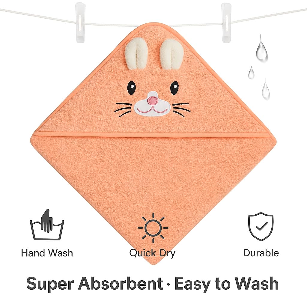 Shark Doo Doo® Organic Cotton Hooded Baby Towels for Newborn Boys & Girls – Soft & Breathable Bath Towel for Infants & Toddlers (85x85 cm) (Peach)