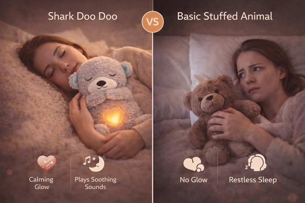 Shark Doo Doo® Breathing Teddy Bear Plush Otter with Rhythm Motion, Light & Music | Grey Comfort Toy for Stress Relief for Kids, Adults & Valentine’s Day