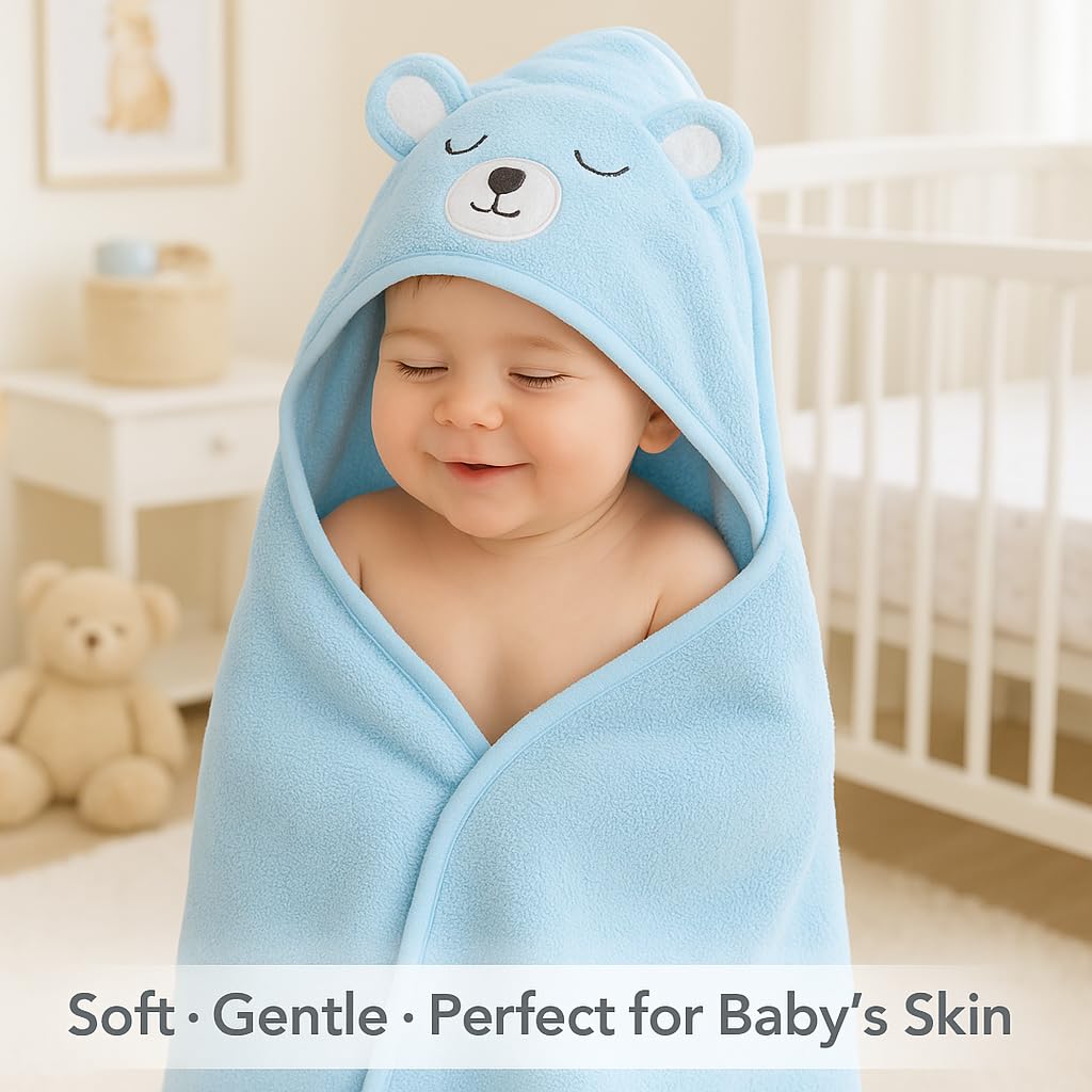 Shark Doo Doo® Organic Cotton Hooded Baby Towels for Newborn Boys & Girls – Soft & Breathable Bath Towel for Infants & Toddlers (85x85 cm) (Light Blue)