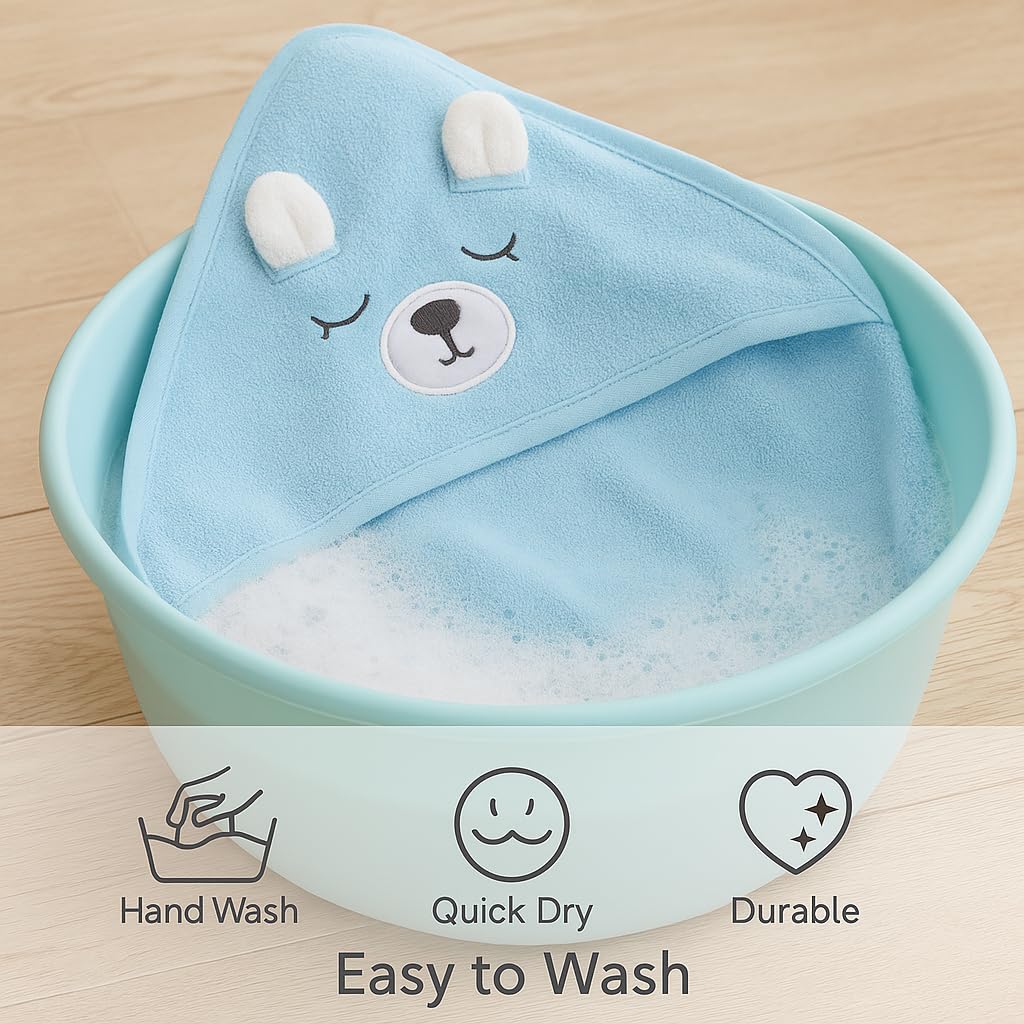 Shark Doo Doo® Organic Cotton Hooded Baby Towels for Newborn Boys & Girls – Soft & Breathable Bath Towel for Infants & Toddlers (85x85 cm) (Light Blue)