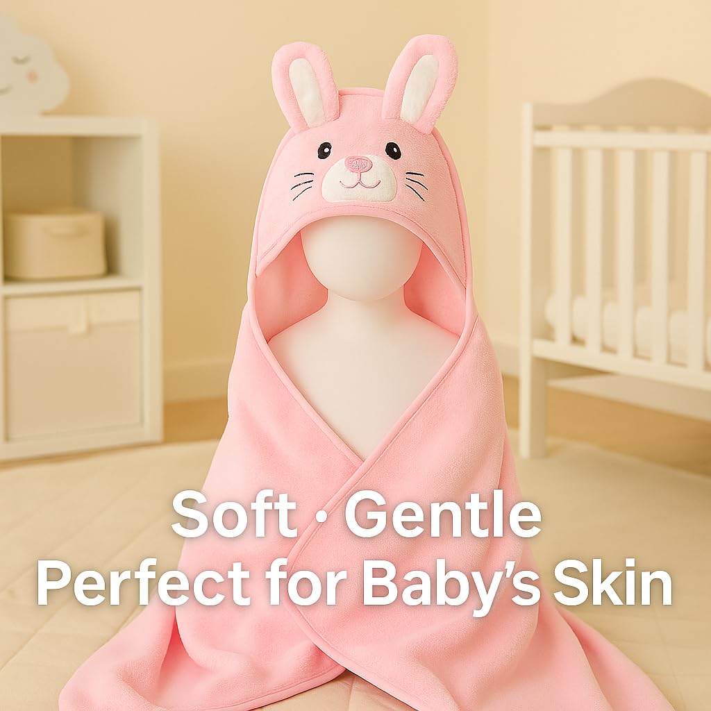 Shark Doo Doo® Organic Cotton Hooded Baby Towels for Newborn Boys & Girls – Soft & Breathable Bath Towel for Infants & Toddlers (85x85 cm) (Pink)