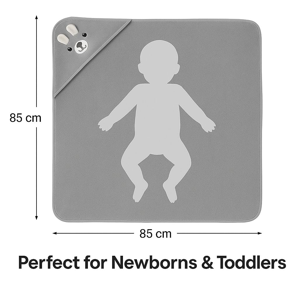 Shark Doo Doo® Organic Cotton Hooded Baby Towels for Newborn Boys & Girls – Soft & Breathable Bath Towel for Infants & Toddlers (85x85 cm) (Grey)