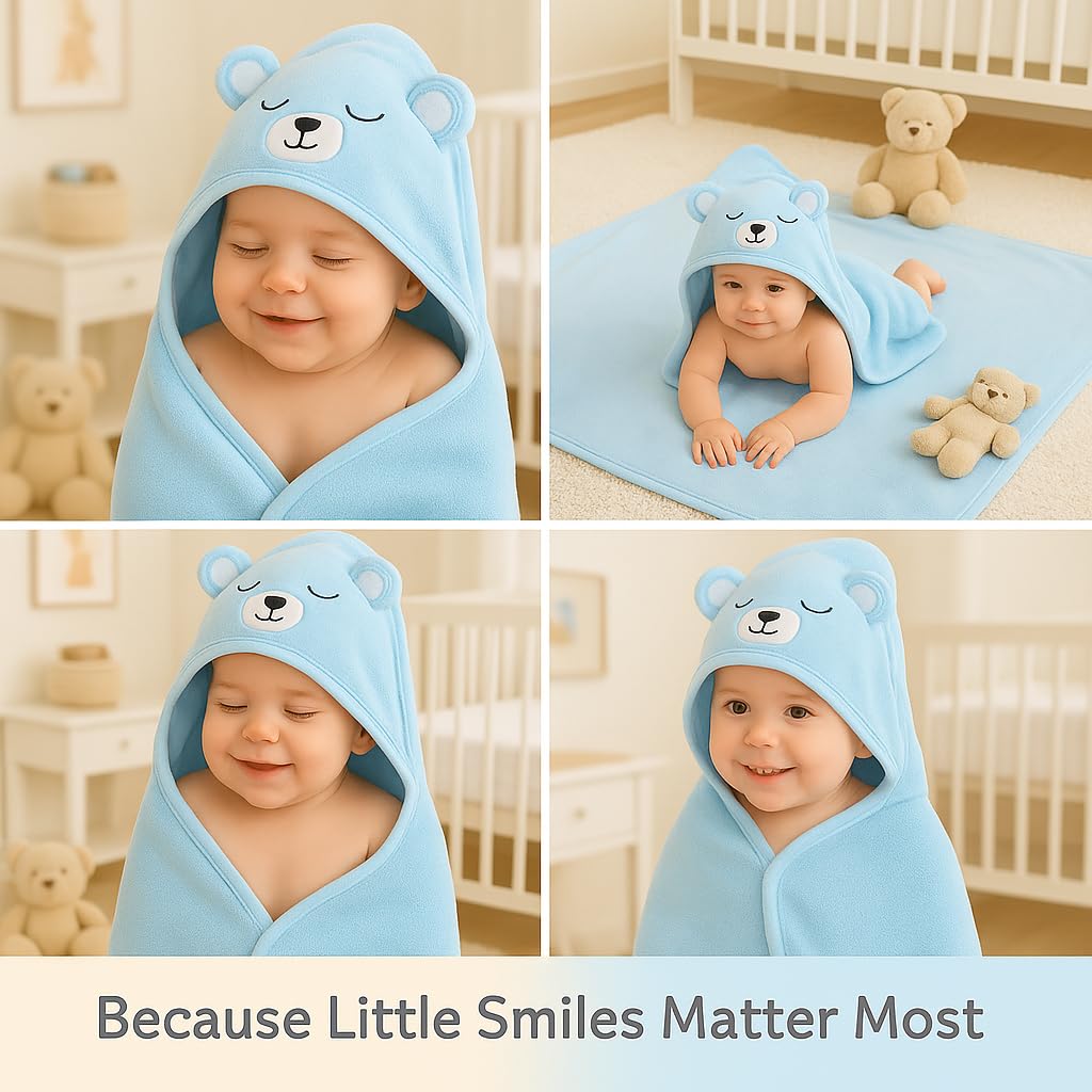 Shark Doo Doo® Organic Cotton Hooded Baby Towels for Newborn Boys & Girls – Soft & Breathable Bath Towel for Infants & Toddlers (85x85 cm) (Light Blue)