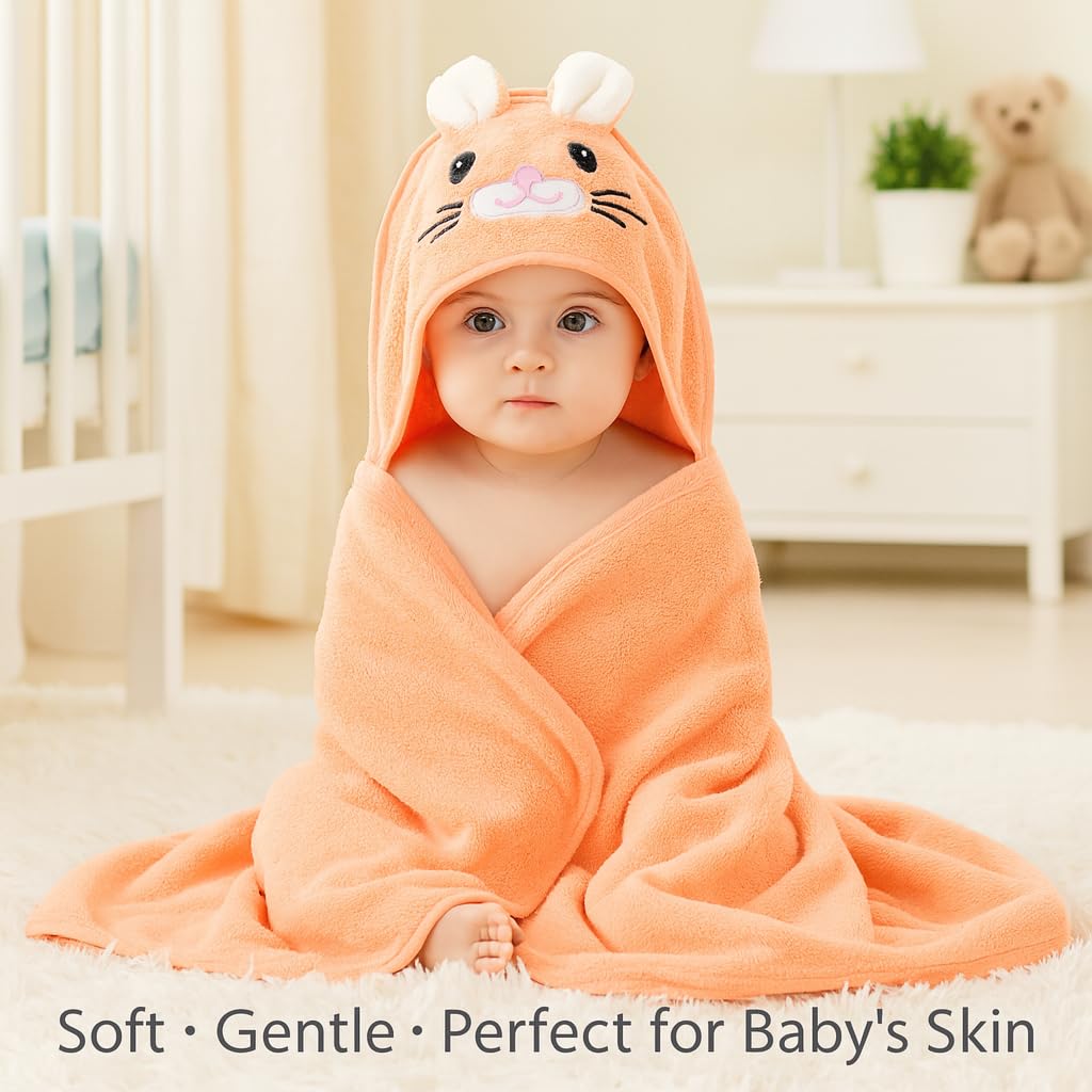Shark Doo Doo® Organic Cotton Hooded Baby Towels for Newborn Boys & Girls – Soft & Breathable Bath Towel for Infants & Toddlers (85x85 cm) (Peach)