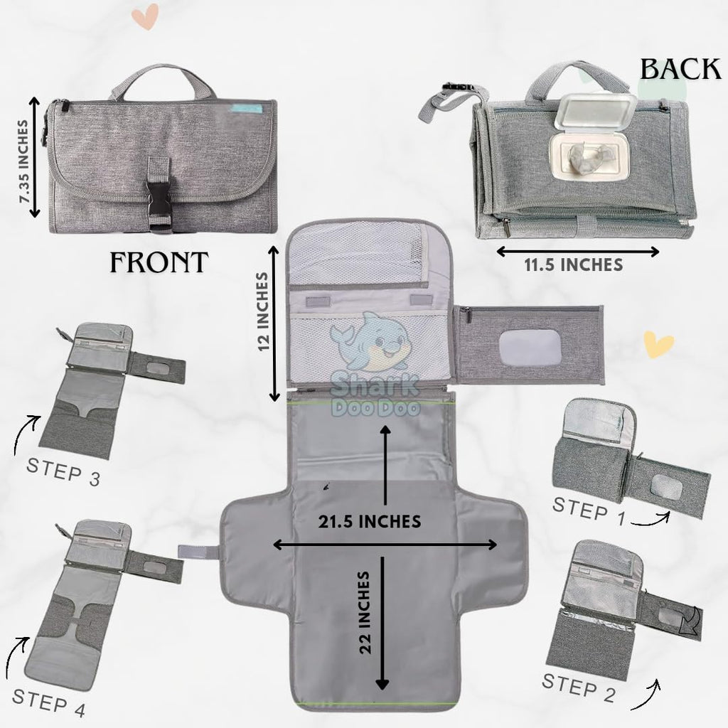 Shark Doo Doo Baby Changing Mat with Organizer Bags | Detachable Waterproof Diaper Pad for Baby | Portable Foldable Travel Diaper Changing Mat with Organizer | Newborn Essentials