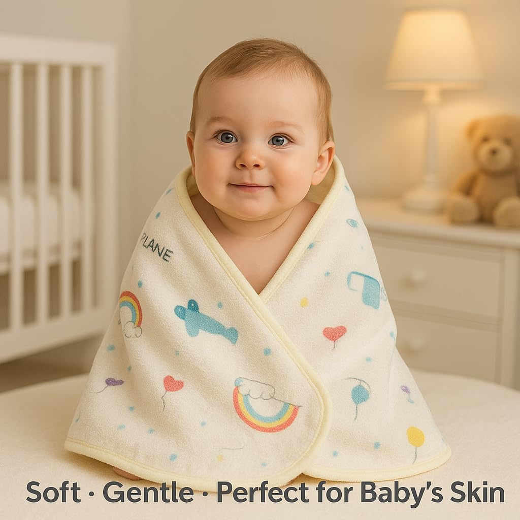 Shark Doo Doo® Organic Cotton Baby Luxury Towels for Newborn Boys & Girls – Soft & Breathable Bath Towel for Infants & Toddlers (50x100cm) (Light Yellow)