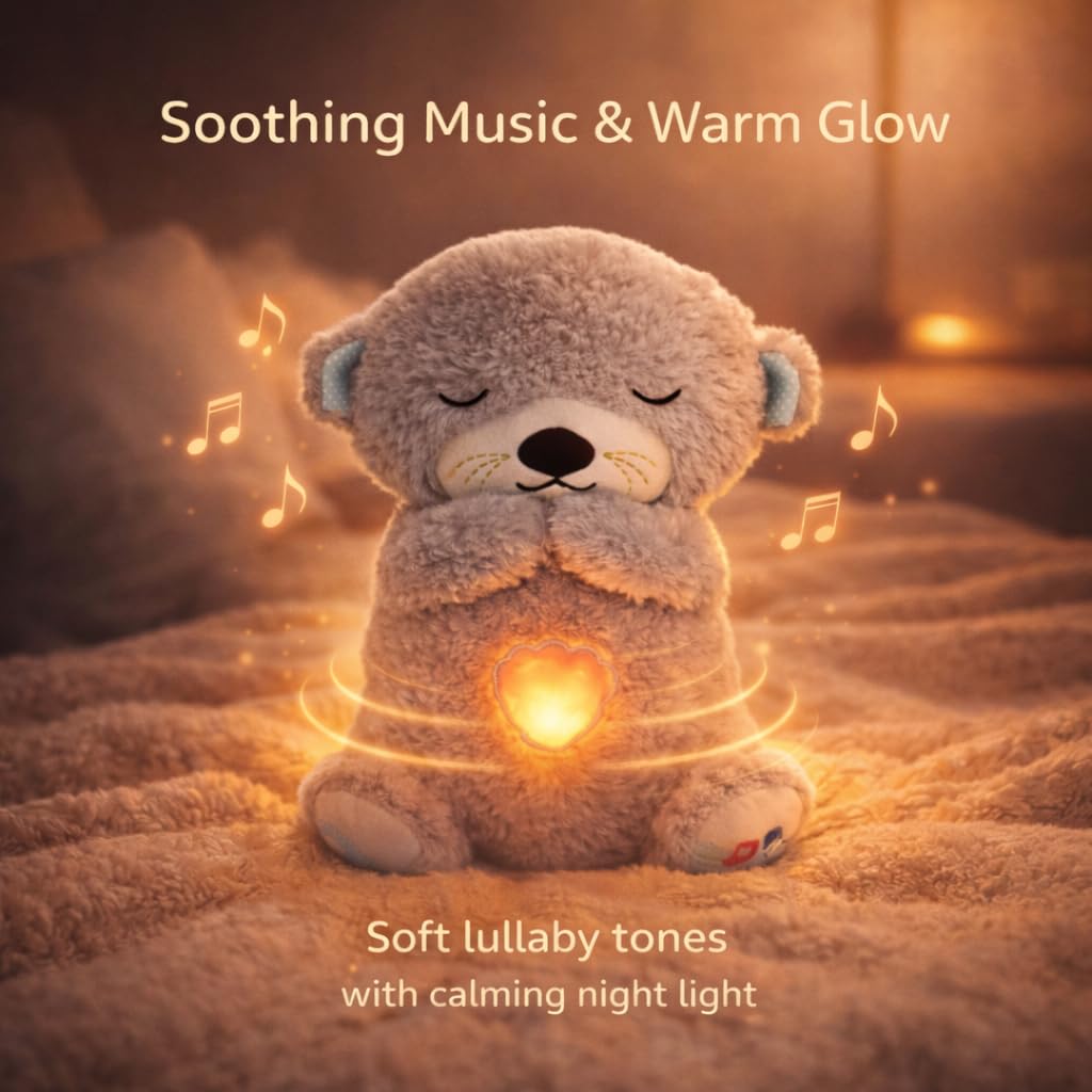 Shark Doo Doo® Breathing Teddy Bear Plush Otter with Rhythm Motion, Light & Music | Grey Comfort Toy for Stress Relief for Kids, Adults & Valentine’s Day