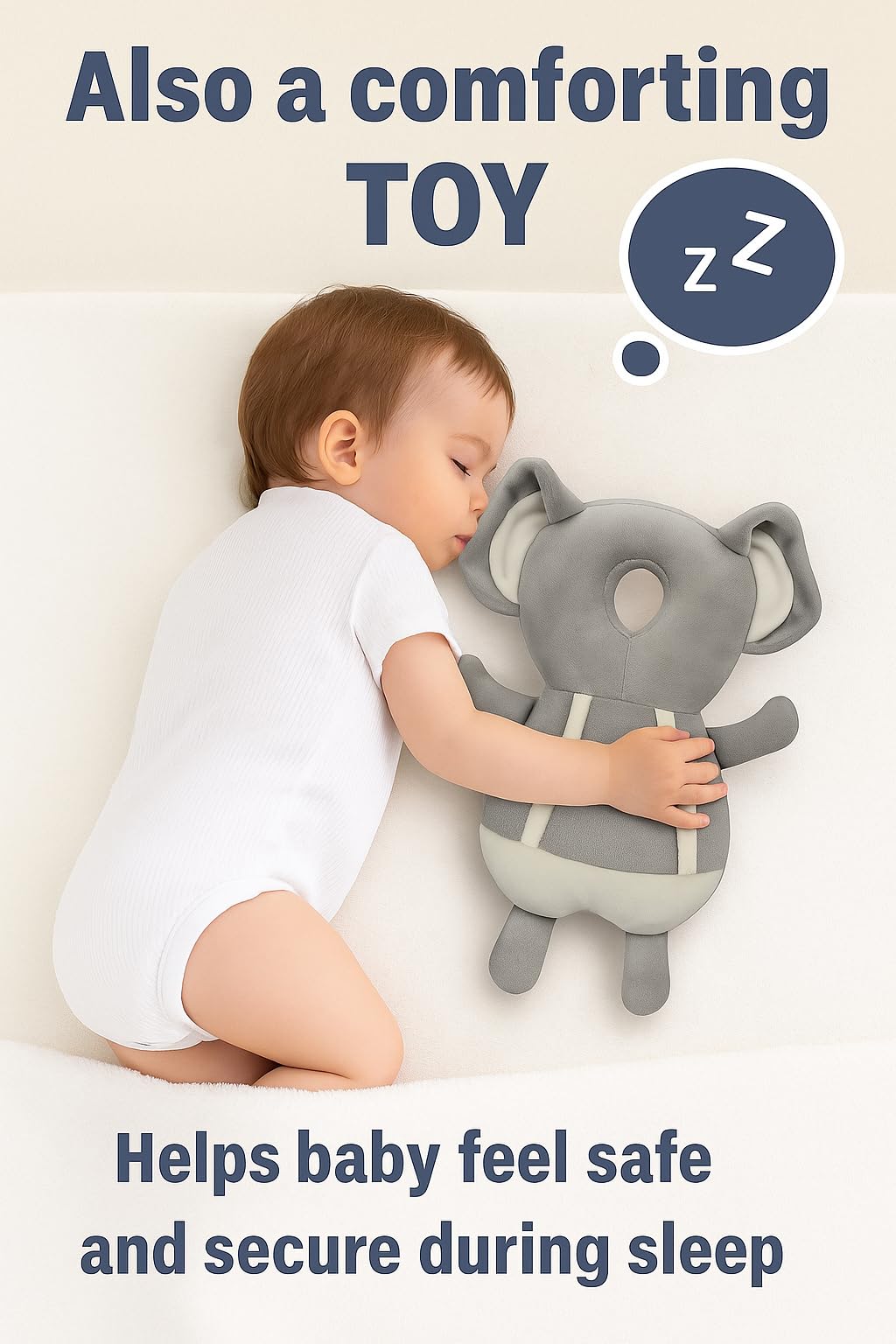 Shark Doo Doo® Baby Head Protector Cushion for 6–24 Months | Soft Plush Safety Backpack for Toddlers | Adjustable Straps, Anti-Fall Pillow for Infants (Grey Elephant)