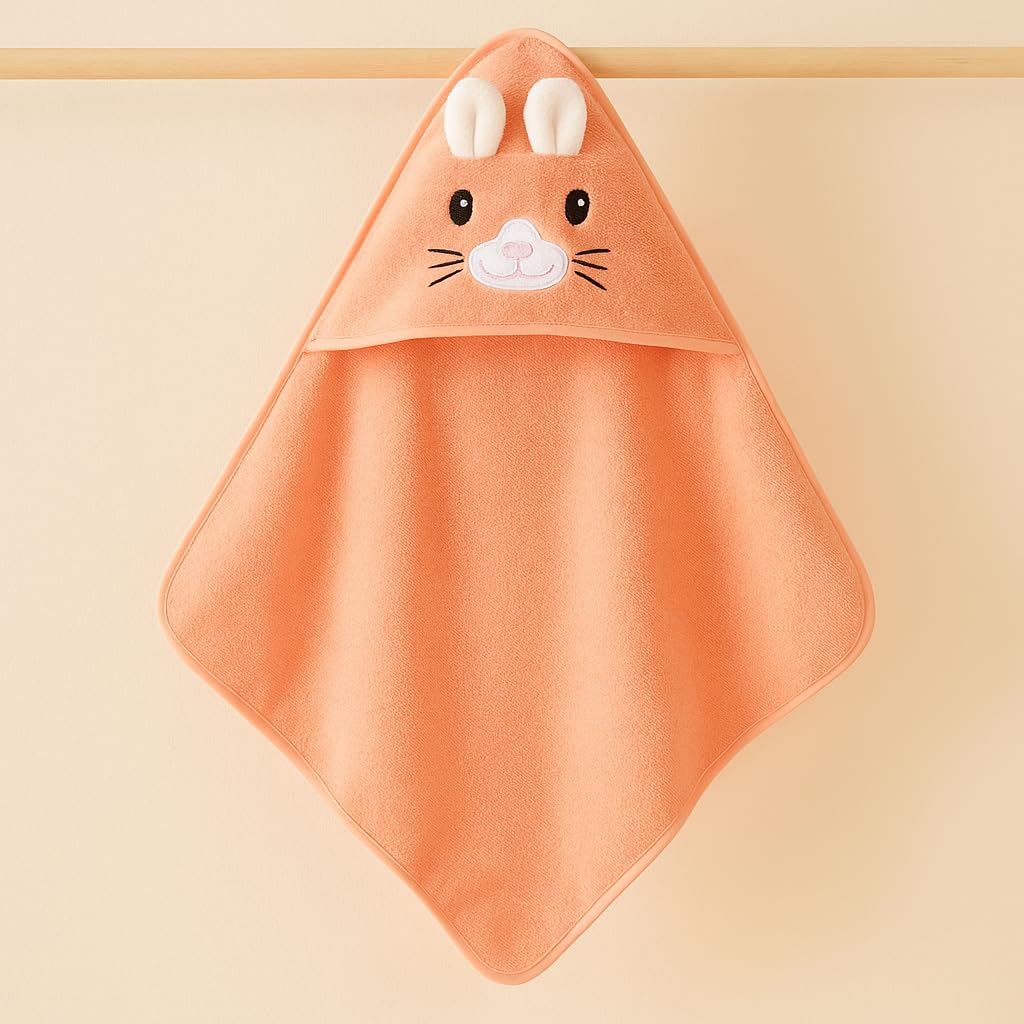 Shark Doo Doo® Organic Cotton Hooded Baby Towels for Newborn Boys & Girls – Soft & Breathable Bath Towel for Infants & Toddlers (85x85 cm) (Peach)