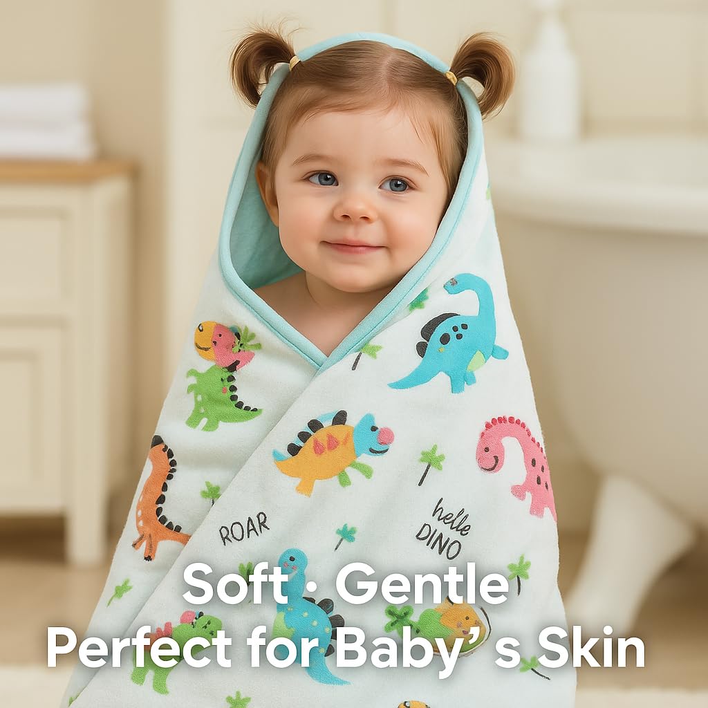 Shark Doo Doo® Organic Cotton Baby Luxury Towels for Newborn Boys & Girls – Soft & Breathable Bath Towel for Infants & Toddlers (50x100cm) (Light Blue)