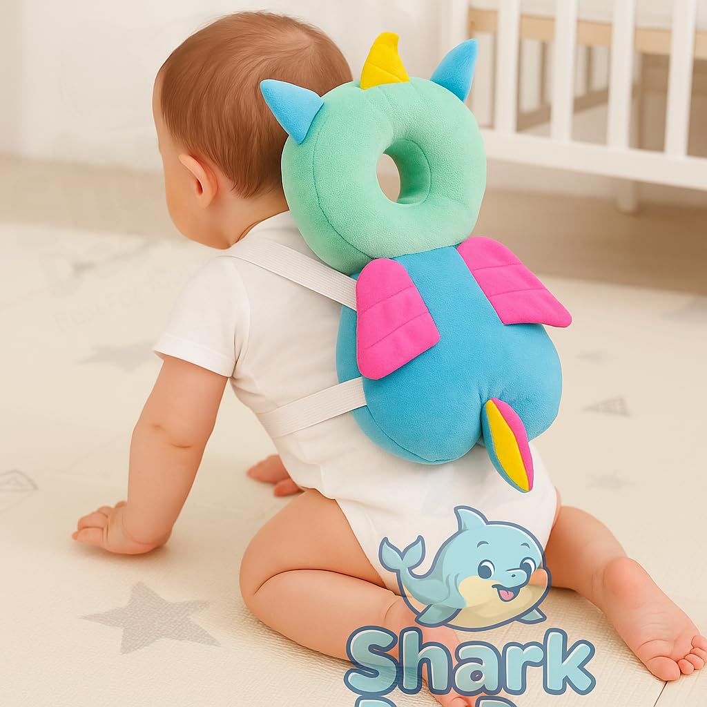 Shark Doo Doo® Baby Unicorn Head Protector Cushion for 6–24 Months | Soft Plush Safety Backpack for Toddlers | Adjustable Straps, Anti-Fall Pillow for Infants (Copy)