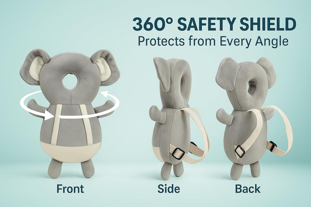 Shark Doo Doo® Baby Head Protector Cushion for 6–24 Months | Soft Plush Safety Backpack for Toddlers | Adjustable Straps, Anti-Fall Pillow for Infants (Grey Elephant)