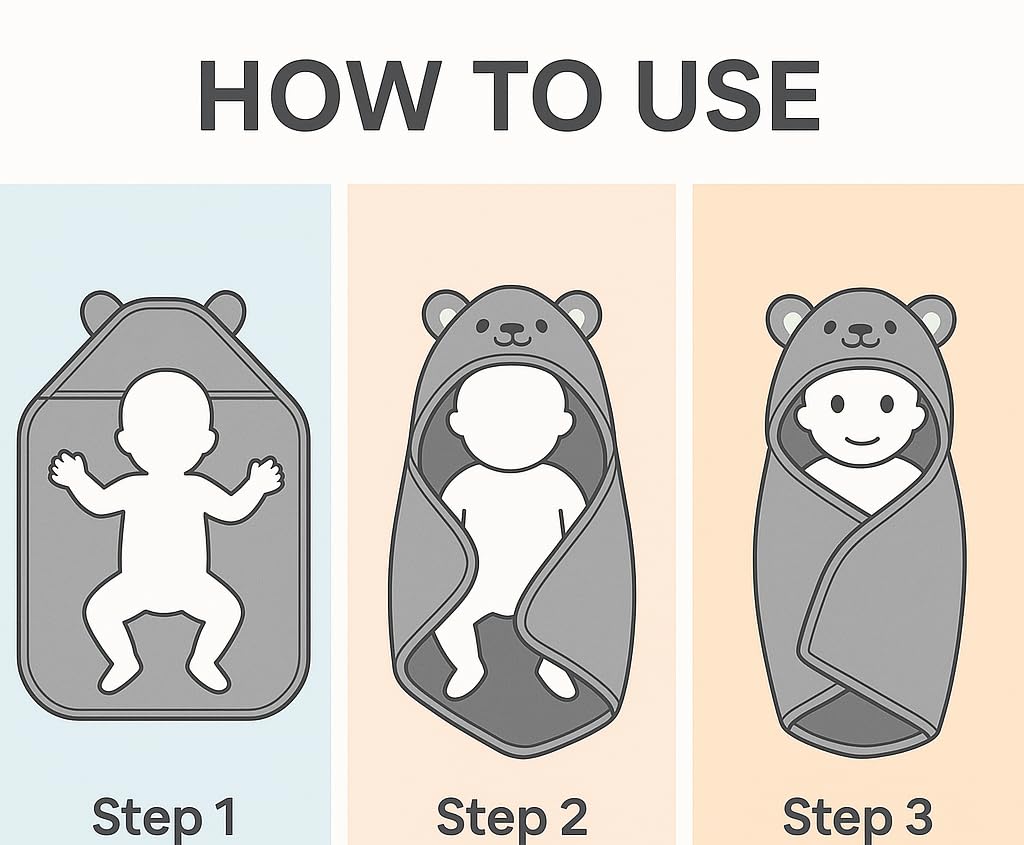 Shark Doo Doo® Organic Cotton Hooded Baby Towels for Newborn Boys & Girls – Soft & Breathable Bath Towel for Infants & Toddlers (85x85 cm) (Grey)