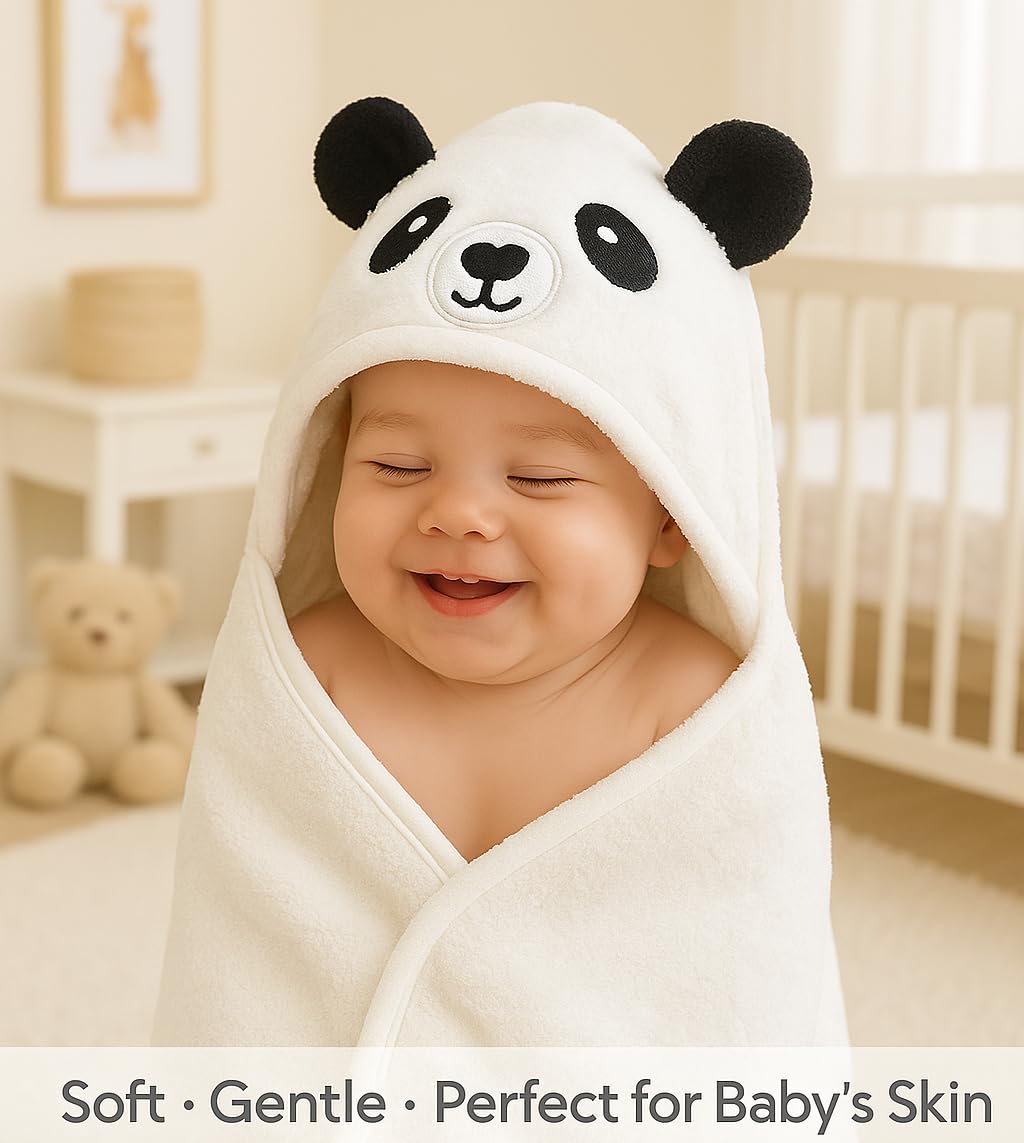 Shark Doo Doo® Organic Cotton Hooded Baby Towels for Newborn Boys & Girls – Soft & Breathable Bath Towel for Infants & Toddlers (85x85 cm) (White)