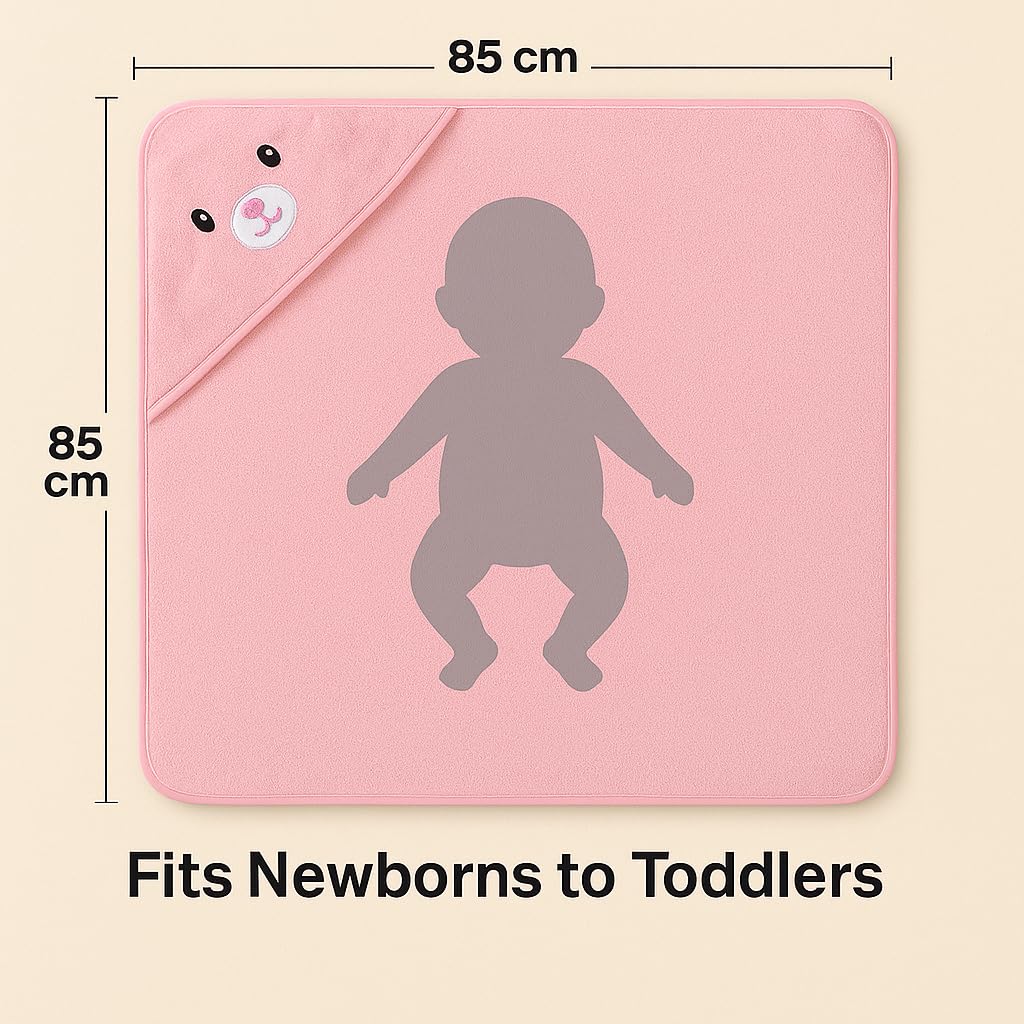 Shark Doo Doo® Organic Cotton Hooded Baby Towels for Newborn Boys & Girls – Soft & Breathable Bath Towel for Infants & Toddlers (85x85 cm) (Pink)