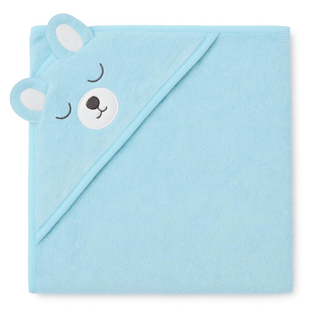 Shark Doo Doo® Organic Cotton Hooded Baby Towels for Newborn Boys & Girls – Soft & Breathable Bath Towel for Infants & Toddlers (85x85 cm) (Light Blue)