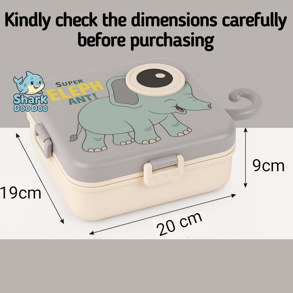 Shark Doo Doo® Super Elephant Grey  - Kids Stainless Steel Lunch Box for School | Insulated Bento Tiffin Box