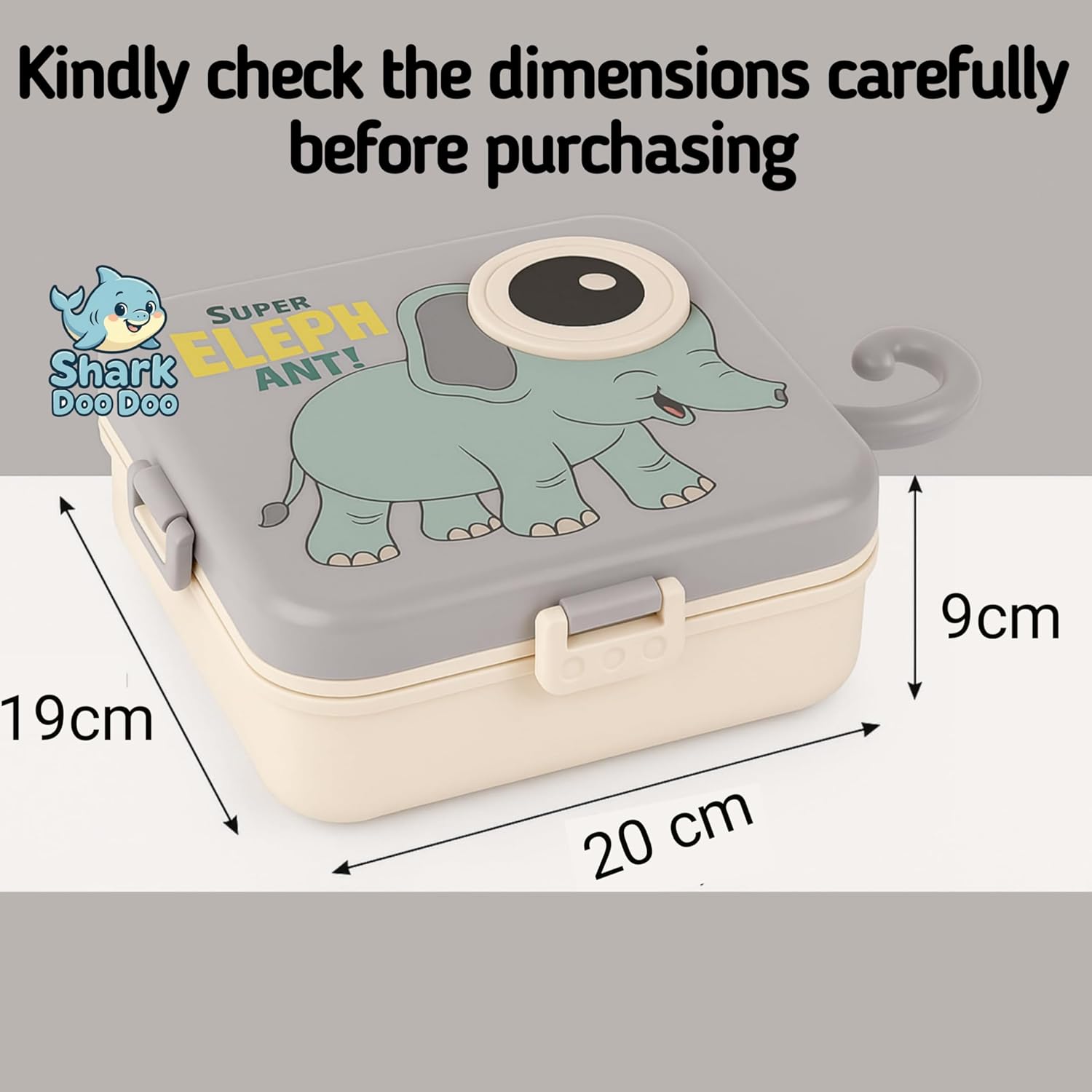 Shark Doo Doo® Super Elephant Grey  - Kids Stainless Steel Lunch Box for School | Insulated Bento Tiffin Box