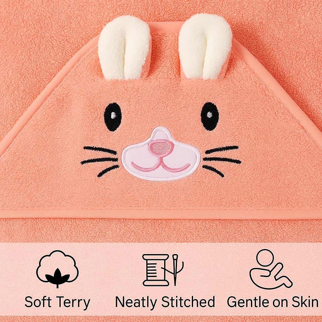 Shark Doo Doo® Organic Cotton Hooded Baby Towels for Newborn Boys & Girls – Soft & Breathable Bath Towel for Infants & Toddlers (85x85 cm) (Peach)