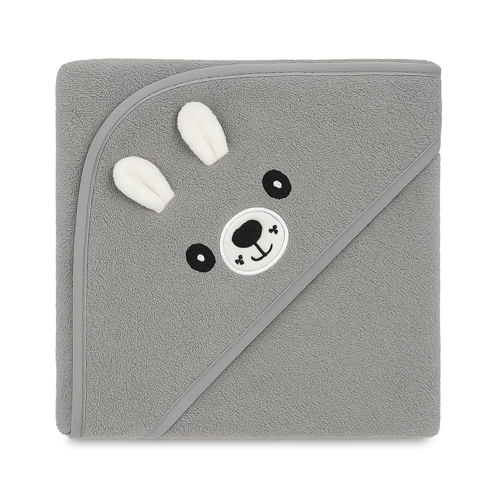 Shark Doo Doo® Organic Cotton Hooded Baby Towels for Newborn Boys & Girls – Soft & Breathable Bath Towel for Infants & Toddlers (85x85 cm) (Grey)