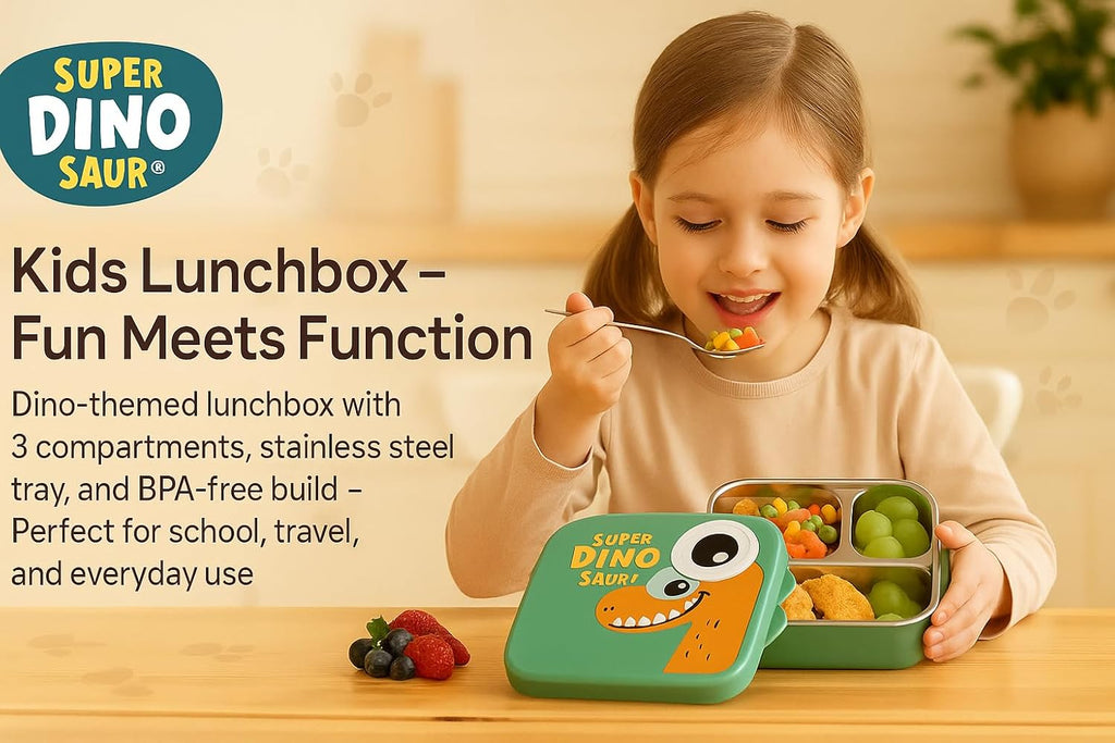 Shark Doo Doo® Super Dinosaur Green - Kids Stainless Steel Lunch Box for School | Insulated Bento Tiffin Box