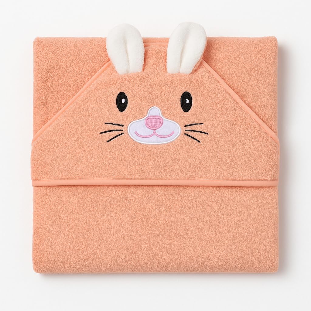 Shark Doo Doo® Organic Cotton Hooded Baby Towels for Newborn Boys & Girls – Soft & Breathable Bath Towel for Infants & Toddlers (85x85 cm) (Peach)