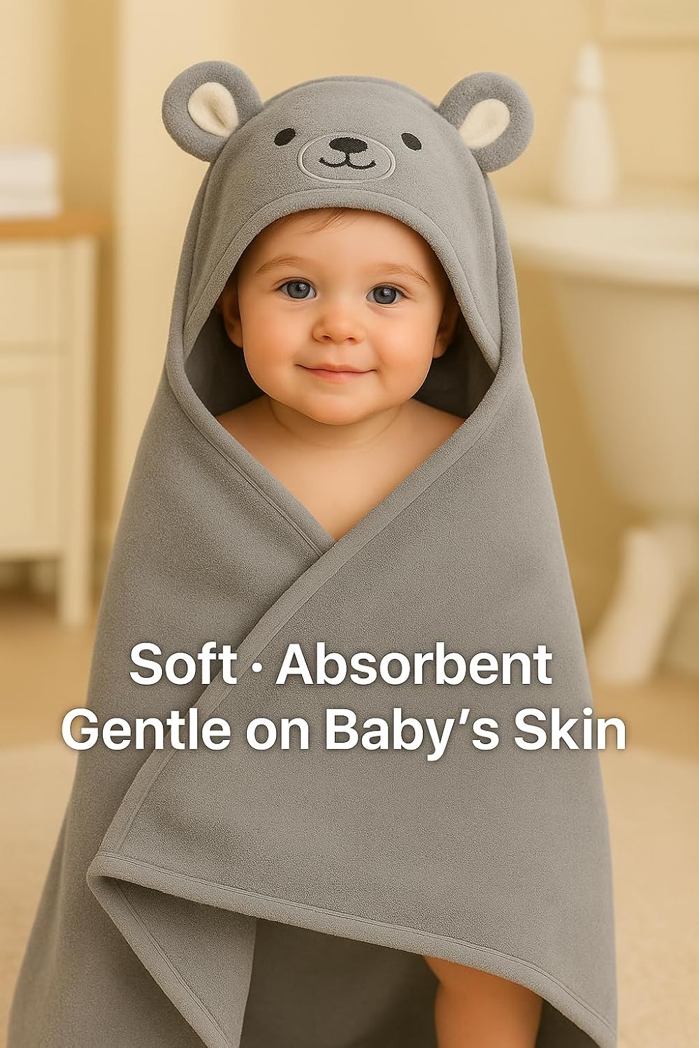Shark Doo Doo® Organic Cotton Hooded Baby Towels for Newborn Boys & Girls – Soft & Breathable Bath Towel for Infants & Toddlers (85x85 cm) (Grey)