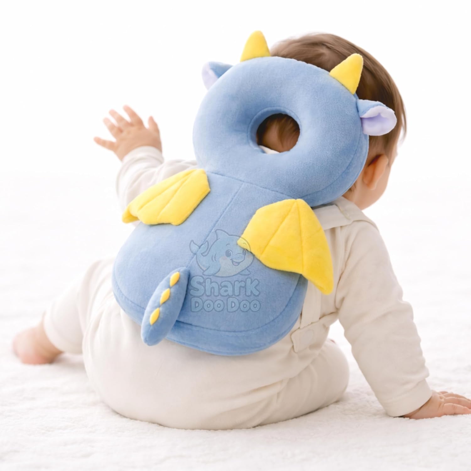Shark Doo Doo® Baby Dragon Head Protector Cushion for 6–24 Months | Soft Plush Safety Backpack for Toddlers | Adjustable Straps, Anti-Fall Pillow for Infants