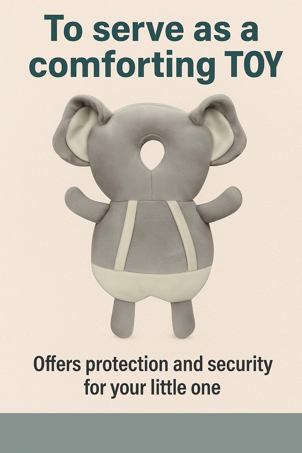 Shark Doo Doo® Baby Head Protector Cushion for 6–24 Months | Soft Plush Safety Backpack for Toddlers | Adjustable Straps, Anti-Fall Pillow for Infants (Grey Elephant)