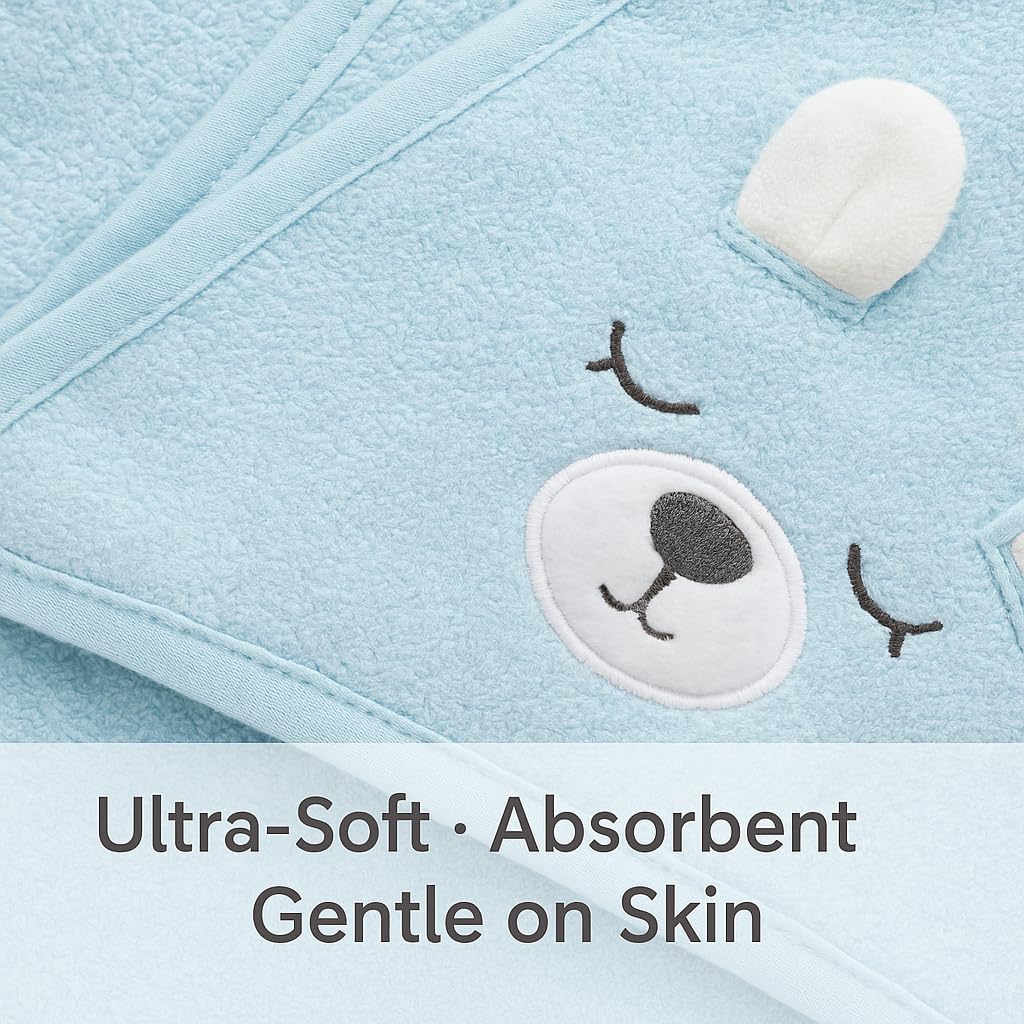 Shark Doo Doo® Organic Cotton Hooded Baby Towels for Newborn Boys & Girls – Soft & Breathable Bath Towel for Infants & Toddlers (85x85 cm) (Light Blue)