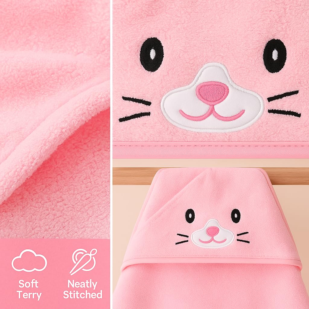 Shark Doo Doo® Organic Cotton Hooded Baby Towels for Newborn Boys & Girls – Soft & Breathable Bath Towel for Infants & Toddlers (85x85 cm) (Pink)