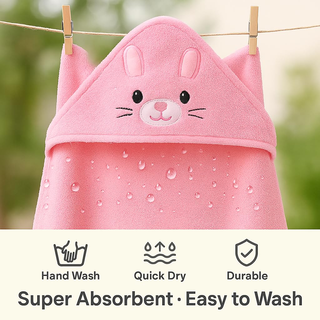 Shark Doo Doo® Organic Cotton Hooded Baby Towels for Newborn Boys & Girls – Soft & Breathable Bath Towel for Infants & Toddlers (85x85 cm) (Pink)