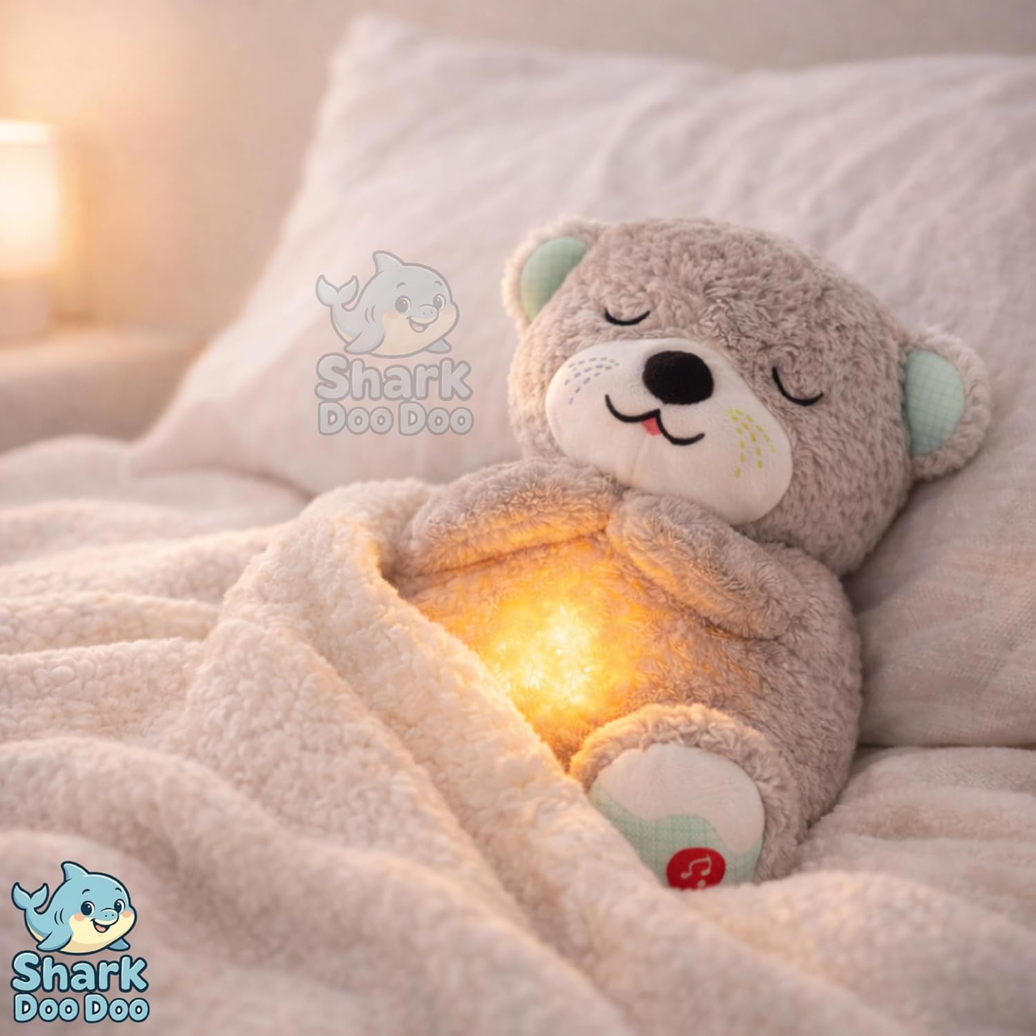 Shark Doo Doo® Breathing Teddy Bear Plush Otter with Rhythm Motion, Light & Music | Grey Comfort Toy for Stress Relief for Kids, Adults & Valentine’s Day