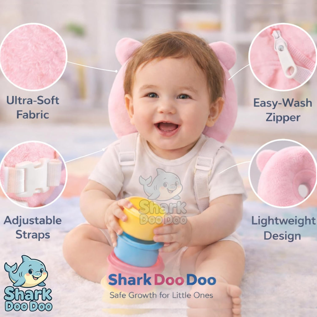 Shark Doo Doo® Baby Head Protector Cushion for 6–24 Months | Soft Plush Safety Backpack for Toddlers | Adjustable Straps, Anti-Fall Pillow for Infants (Pink Butterfly)