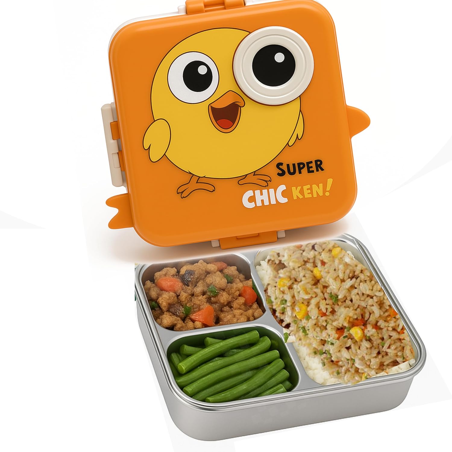 Shark Doo Doo® Super Orange Chicken  - Kids Stainless Steel Lunch Box for School | Insulated Bento Tiffin Box